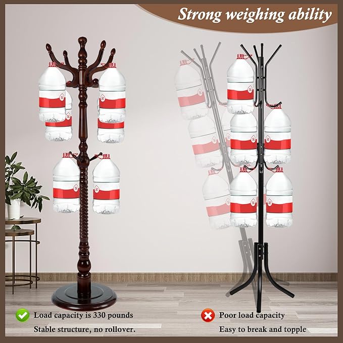 Wooden Coat Rack Freestanding, Vintage Coat Racks with Sturdy Round Base, Adjustable Height 37.40"-72.83" Entrance Coat Rack for Bedroom Living Room Entryway (Vintage Circular)