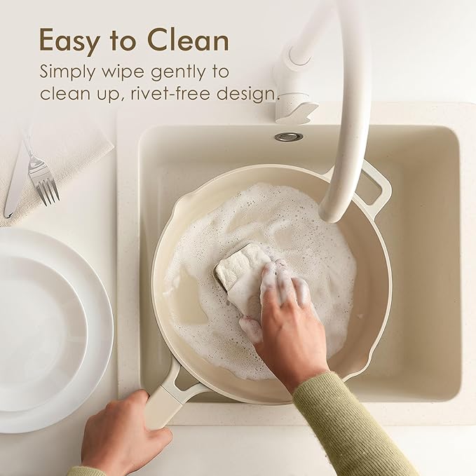 SENSARTE Ceramic Cookware Set Non-toxic 14 Pcs, Nonstick Pots and Pans Set, Dishwasher Safe Induction Cookware, Healthy Kitchen Cooking Set w/Die-cast Lids, PFOA/PFAS/PTFE Free