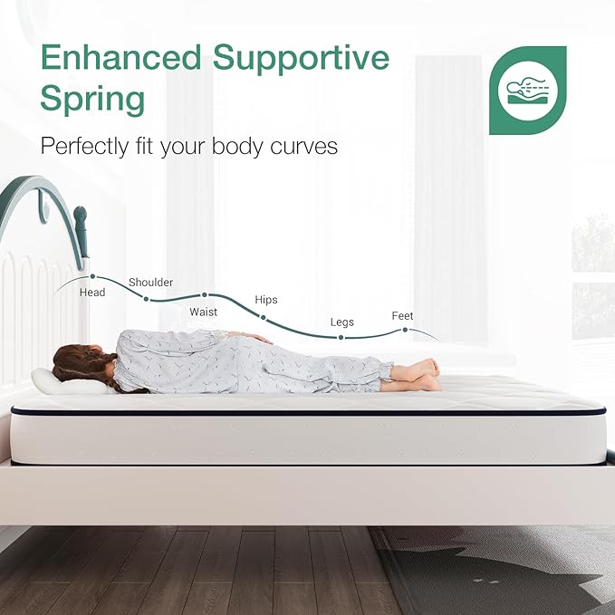 Novilla Full Mattress 6 inch,Bonnell Spring Hybrid Mattress for Spine Support & Cooling Comfort - Adaptive Foam Layer with Medium Firm - CertiPUR-US Certified for Youth/Guest Rooms