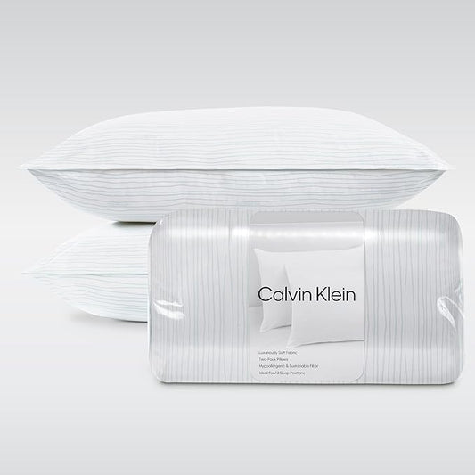 Calvin Klein Wave Print 20" x 28" Standard/Queen Size Set of 2 Bed Pillows for Sleeping, White