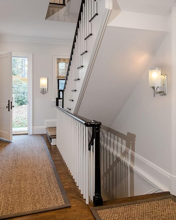 Sconces Wall Lighting Set of Two Bathrooom Vanity Light Brushed Nickel 2 Pack Modern Wall Light Fixtures with Frosted Glass Shade for Porch Bedroom Hallway