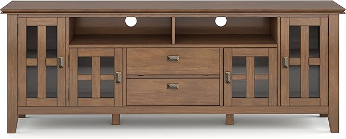 SIMPLIHOME Artisan SOLID WOOD 72 inch Wide Contemporary TV Media Stand in Rustic Natural Aged Brown For TVs up to 80 inches for the Living Room and Entertainment Center