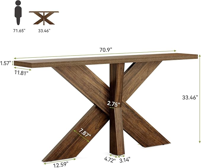 LITTLE TREE 70.9" Narrow Console Table, Industrial Entryway Table for Entryway, Modern Accent Table for Living Room, Hallway, Foyer, Brown
