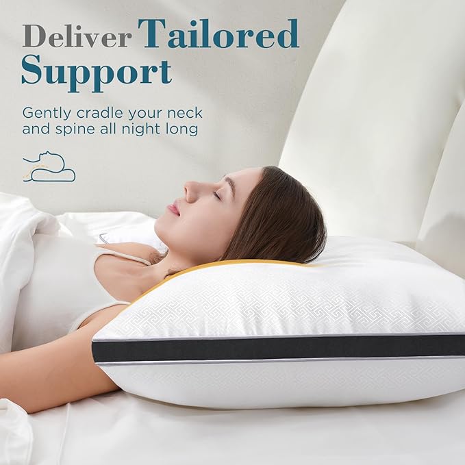 viewstar Bed Pillows Standard Size Set of 2, Hotel Cooling Down Alternative Gusseted Pillows for Side, Back, or Stomach Sleepers, Black