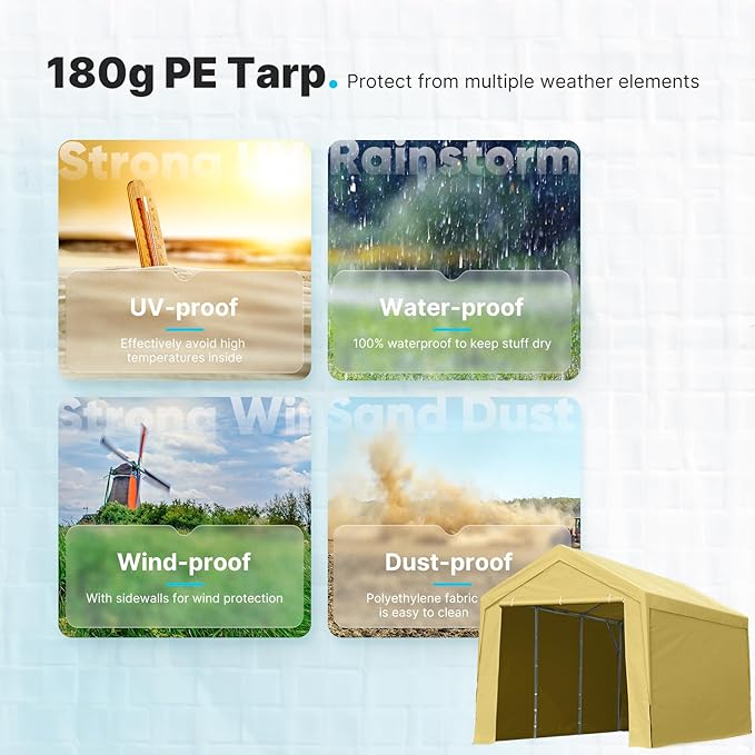 ADVANCE OUTDOOR 12x20 ft Heavy Duty Carport Garage Shelter, Adjustable Height (6.5-11ft) Waterproof Canopy with Removable Sidewalls for Cars, RV, Boat, Truck, Party - Beige