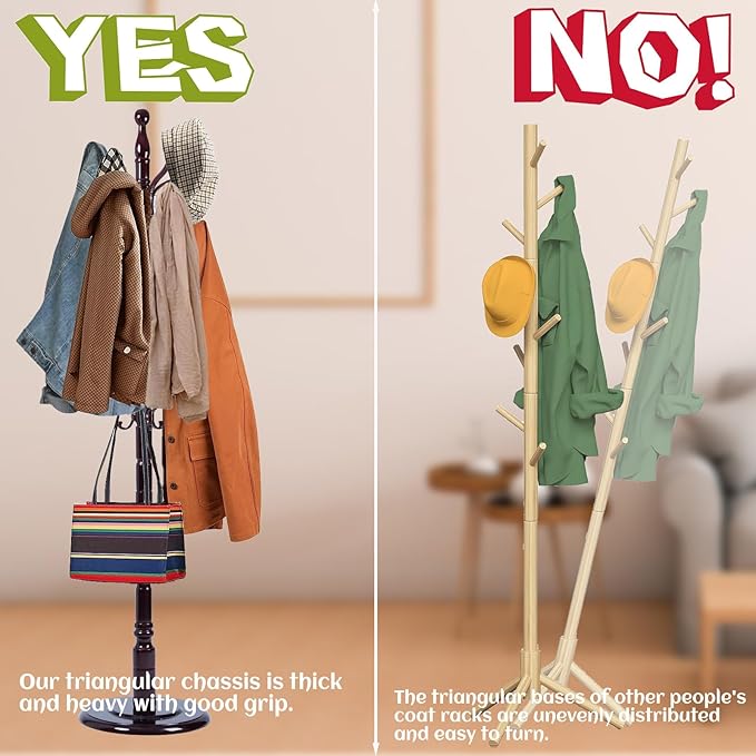 72 in Wood Coat Rack, Coat Rack Freestanding with Stable Round Base, Adjustable Height Tree Coat Racks Stand for Home Bedroom Office Hallway Entryway (Rosewood Ruyi Hook)