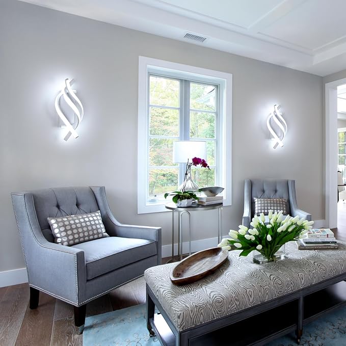 Modern LED Wall Sconce 21W Indoor Wall Sconces Light Cool White 6500K Spiral Design Wall Mounted LED Lamp for Bedroom Stairwells Living Room Hallway Office (White, 6500K)
