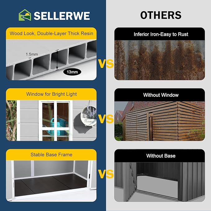 6x3 FT Resin Storage Shed, Waterproof Outdoor Shed with Floor Included, Window, Double Lockable Doors & 2 Vents, Outside Plastic Sheds for Garden Patio Backyard, Grey