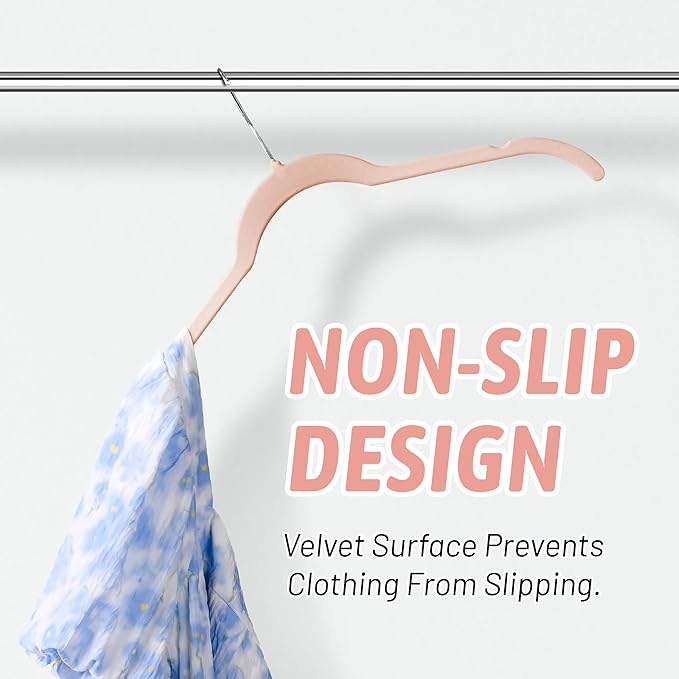 Premium Velvet Shirt Hangers 50 Pack, Non-Slip 360° Swivel Hook Space-Saving Felt Hanger, Slim Flocked Hangers for Blouses, Strappy Dresses, Tank Tops(Pink)