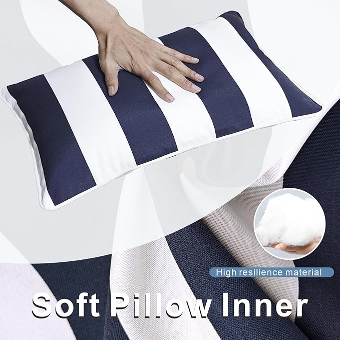 JMGBird Outdoor Lumbar Pillows, Waterproof Throw Pillows with Insert, Pack of 2, 12×20 Inch- Add a Pop of Color Outdoors (Blue and White)