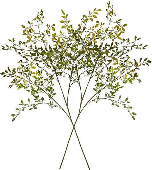 Artificial Greenery Stems, 43.3" Nandina Branches Tall Faux Plant Stems for Vase, Greenery Decor Stems Leaves Bunches for Shop Garden Office Home Décor,2Pcs,Orange