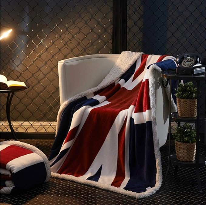UKELER Flannel Sherpa Throw 60'' x 50'' Union Jack Fleece Blanket Soft Comfy Flannel Blanket Throws for Bed/Couch/Sofa/Office/Camping