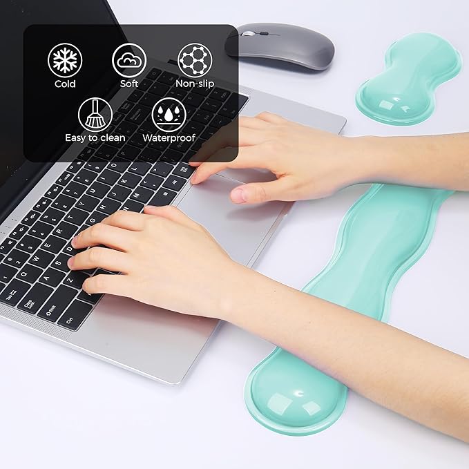 Gel Wrist Rest for Keyboard and Mouse, Wrist Rest for Keyboard, Mouse Wrist Support, Pain Relief, Cool Touch, Non-Skid, Keyboard Wrist pad