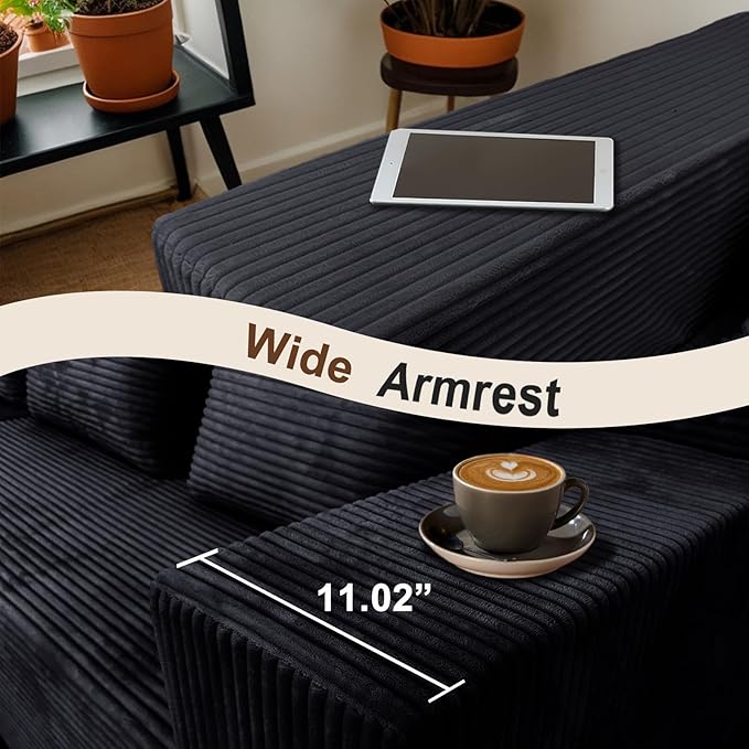 103" Cloud Sectional Sofa, Boneless L-Shape Couch with Chaise, Modern Minimalist Modular Couch for Living Room, Free Combination, Deep Seat, No Assembly Required, Premium Corduroy, Black, L