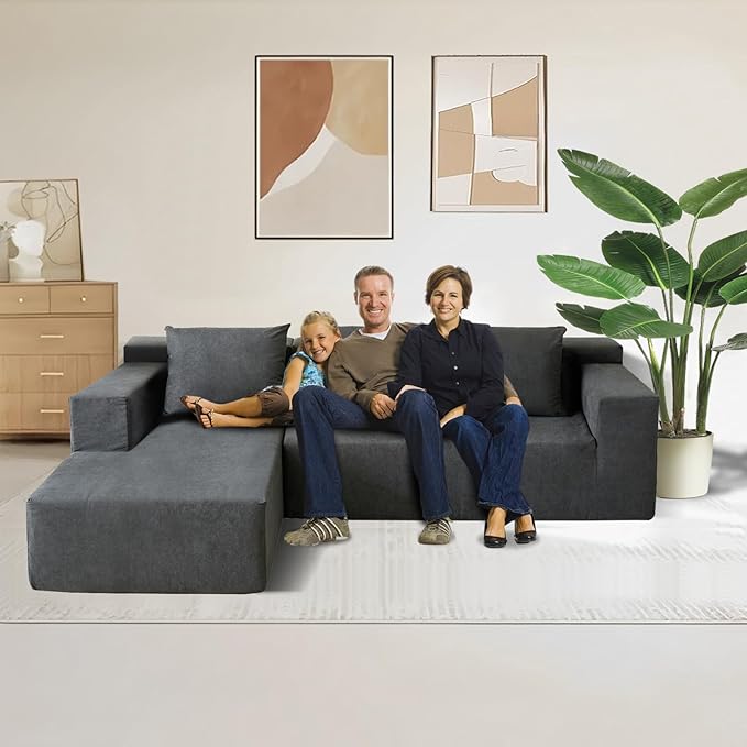 103" Cloud Sectional Sofa, Boneless L-Shape Couch with Chaise, Modern Minimalist Modular Couch for Living Room, Free Combination Deep Seat Corner, No Assembly Required, Dark Grey