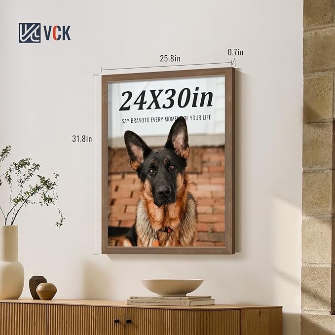 VCK 24x30 Brown Poster Frames 3 Pack, High-End Wood Wide Border Picture Frame,Multi-Directional Display Family Photos, Office Prints, Studio/Gallery/Home Artwork