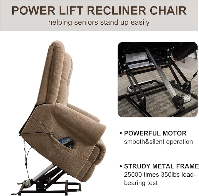 Oversize Power Lift Recliner with Massage and Heat for Adult, Reclining Chair for Living Room Bedroom, Ergonomic Electric Wider Chair with USB Port and Side Pocket(1, Brown)