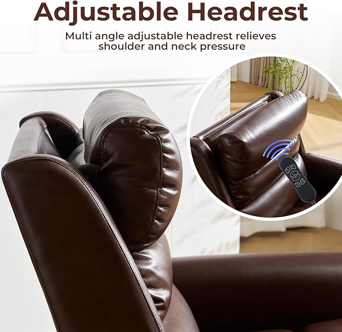 Power Lift Recliner Chair for Elderly with Adjustable Headrest, Oversized Lay Flat Recliner with Massage and Heat,28" Extra Wide Lift Chair for Big and Tall, Infinite Position,Extended Footrest, Brown