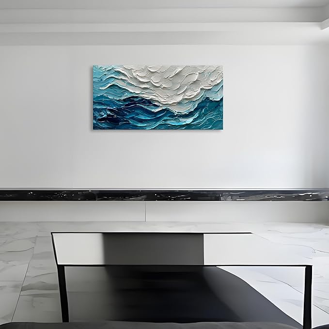 Art 24x48 inch Hand-Painted Blue Ocean Landscape Oil Painting Large Abstract Canvas Art Home Wall Decoration