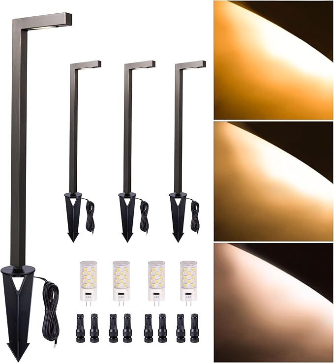 Outdoor Brass Pathway Lights, Warm & Neutral White Adjustable Low Voltage Landscape Path Light, 12v LED Light IP65 Waterproof, Bronze for Outside Garden Yard with G4 Bulb (4 Pack)