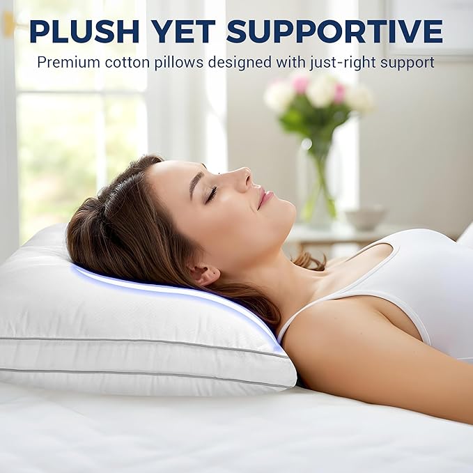 Bed Pillows Queen Size Set of 2 for Sleeping, Cooling Gusseted Pillows Hotel Quality, Soft Down Alternative Plump Filling for Back, Stomach or Side Sleepers, 19 x 29 Inches