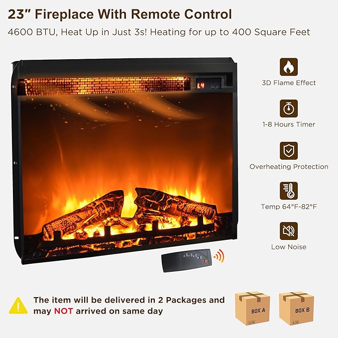 OKD Farmhouse Fireplace TV Stand for 70 Inch TV, 33" Tall Highboy Entertainment Center w/Electric Fireplace, Rustic Media Console w/Sliding Arched Door for Living Room,Light Rustic Oak