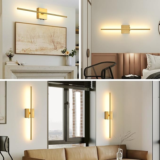 Rechargeable Battery Operated Wall Sconces, 11000mAh Wireless Brushed Gold Wall Lights with Remote Control, 350°Rotate Dimmable Wall Lamp, 3 Color Temperatures, for Bedroom Living Room Hallway, 1 PCS