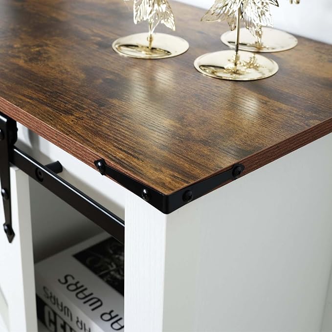 Farmhouse Entryway Table, 46" Hallway Table with Sliding Barn Doors, Rustic Sofa Table, Wood Console Table with Storage Shelf for Living Room, Entryway, Foyer (White)