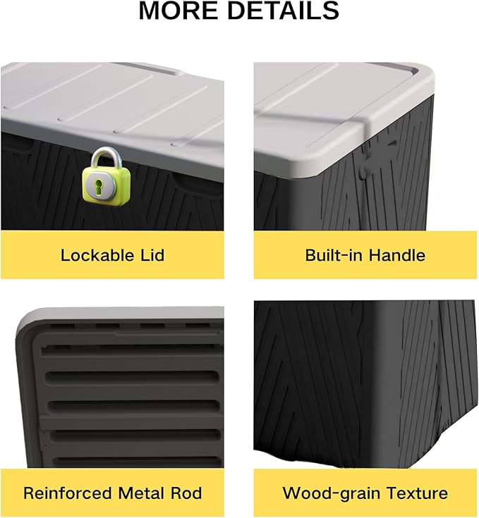 Kingdura 110 Gallon Outdoor Storage Box, Waterproof Resin Deck Box for Indoor and Outdoor Use, Lockable Storage Container for Patio Furniture Cushions Garden Tools (Black, 110 Gallon)