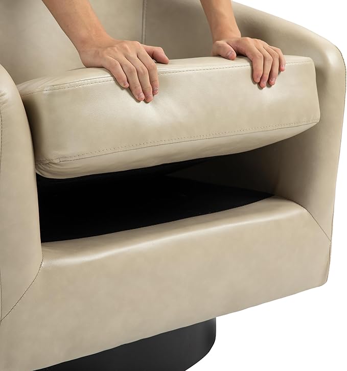UIXE 360° Swivel Barrel Accent Chair Armchair, Faux Leather Modern Round Club Arm Chair Upholstered Single Sofa Seating Corner Nook Side Reading Seat for Living Room, Office, Bedroom - Cream