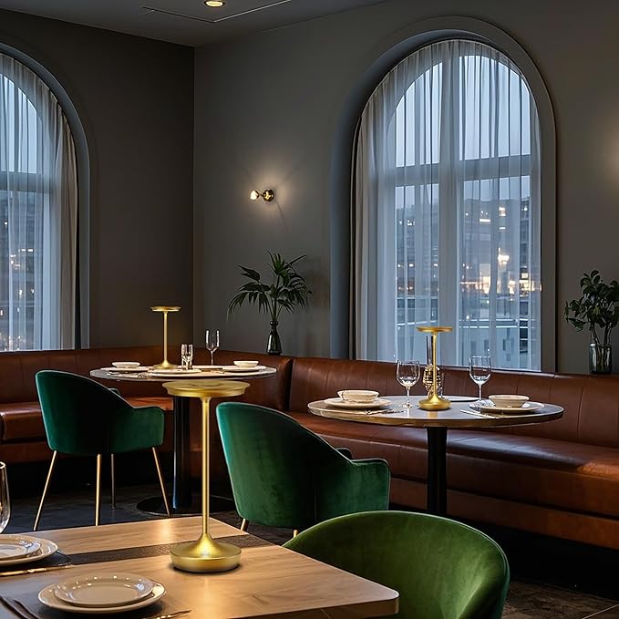 YHT Cordless Table Lamp, Restaurant Bedroom LED Rechargeable Stepless Dimming Desk Lamp, Outdoor Patio Portable 6000mAh IP54 Waterproof Table Light (Gold 2Pack)