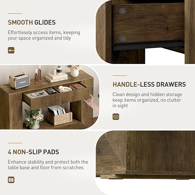 Farmhouse Console Table, 47 Inches Wooden Entryway Table with Storage, Fluted Sofa Table with 2 Handle-Less Drawers, for Entryway, Living Room, Foyer, Hallway, Dark Brown