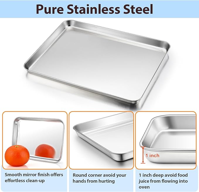 TeamFar Baking Sheet with Rack, 16 x 12 x 1 Inch Stainless Steel Cookie Baking Pan Tray with Grid Rack for Baking Roasting Cooling, Healthy & Heavy-Duty, Oven & Dishwasher Safe