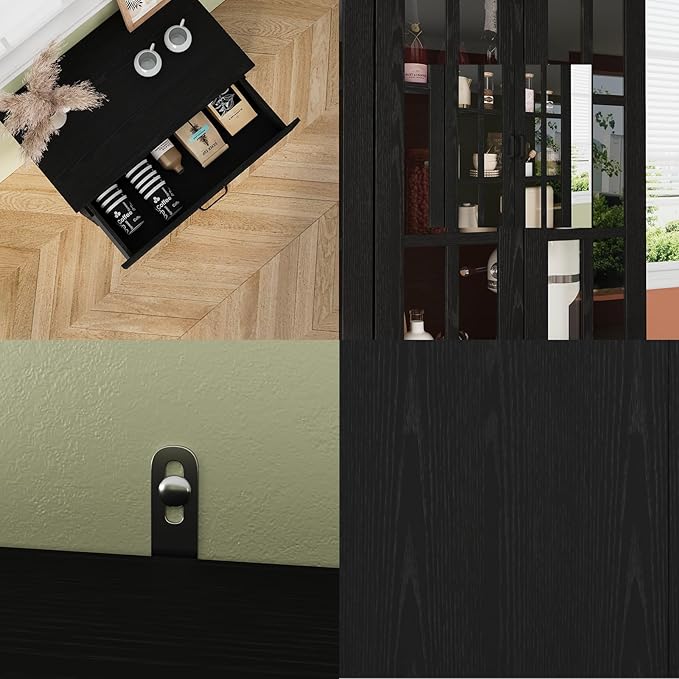 VOWNER 95" TV Stand for TVs up to 75", 4-Piece TV Hutch with Cabinets, Entertainment Center with Bookshelves, Modular TV Console for Living Room (2D+2H 黑)