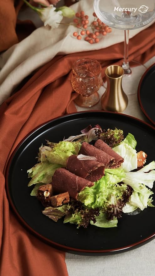 Famiware Mercury 24 Pieces Dinnerware Sets, Plates and Bowls Sets for 8, Microwave and Dishwasher Safe Dish Set, Black