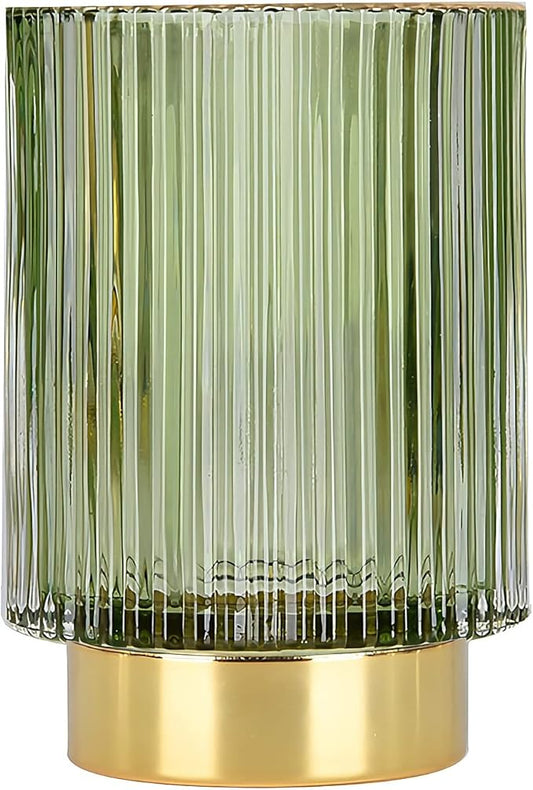 DASITON Makeup Brush holder Organizer,Crystal Cosmetic Makeup Brush Glass Brushes Storage Holder, Vintage Make Up Brush Cup Pen Pencil Holder striped vase(Green L)