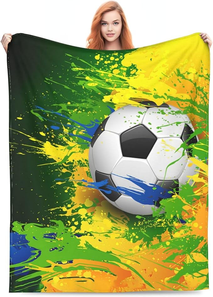 Soccer Bedding Throw Blankets - Cozy Fleece Flannel Soft Warm Plush Lightweight Football Decor Gifts for Boys, Men, Girls, Adults, Teens, Kids - 50"X60"