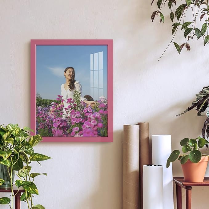 Renditions Gallery 11x14 inch Picture Frame High-end Modern Style, Made of Solid Wood and High Definition Glass Ready for Wall and Tabletop Photo Display, Hot Pink Frame