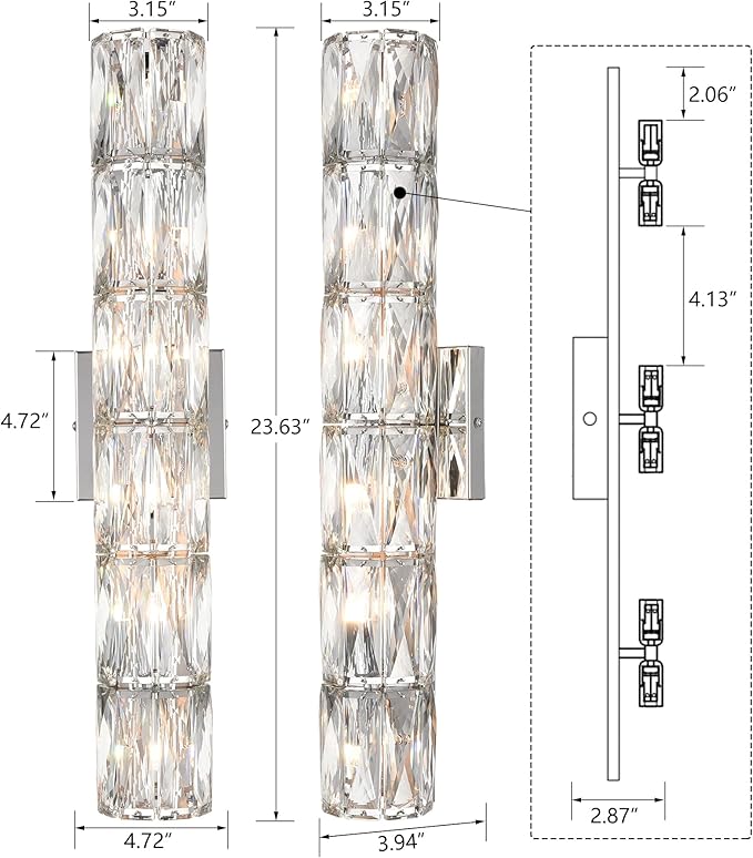SAMTEEN Chrome Crystal Wall Sconce Contemporary 6-Light Crystal Sconces Wall Lighting Modern Nickel Wall Sconce Clear Glass Wall Light Fixture for Bathroom Living Room Bedroom Hallway