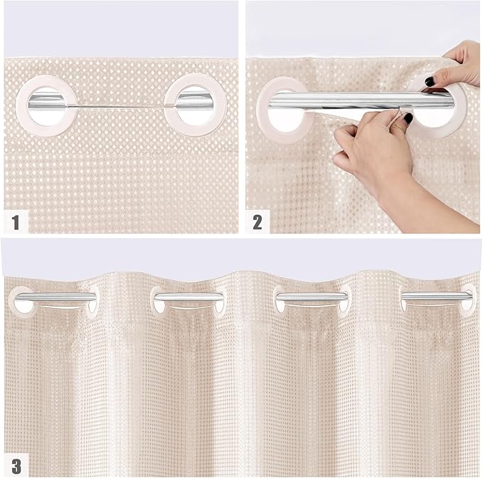 MitoVilla No Hooks Needed Pink Waffle Shower Curtain with Snap-in Liner, Modern Waffle Weave Heavy Duty Fabric Cloth Shower Curtain for Luxury Neutral Hotel Spa Bathroom Decor, 72 x 74, Blush Pink