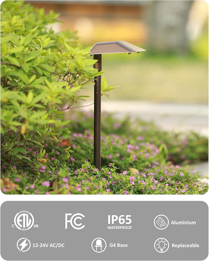 Landscape Path Lights Low Voltage, 2PK Bronze, Work with Replaceable 5W 3000K LED G4 Bulb and Connectors, 12V Wired Landscape Lighting for Outdoor Pathway Driveway Garden, Aluminum