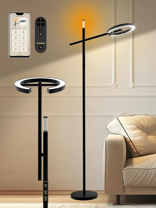 Smart Floor Lamp with APP, Therapy light floor lamp 10000 Lux,Sunlight lamp Stepless Dimmable 2700-6500K,LED UV-Free light therapy,Circadian Rhythm,Timer, Floor Lamp for Living Room Bedroom Office(H1)