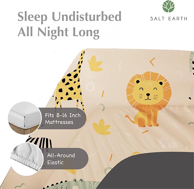 Salt Earth 100% Cotton 210TC Kids Bedsheet, Twin Sheets Set, Toddler Bed, 3 Piece Bedding Set Including Flat Sheet, Fitted Sheet & Pillowcase, Themed Cute Sheets Kids Bed (Summerland/Yellow Pillow)