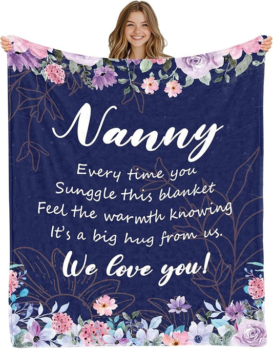 Nanny Gifts from Grandchildren, Birthday Gifts for Nanny Blanket, Flannel Grandma Blanket for Sofa Couch Room, We Love You Blanket 50" x 60"