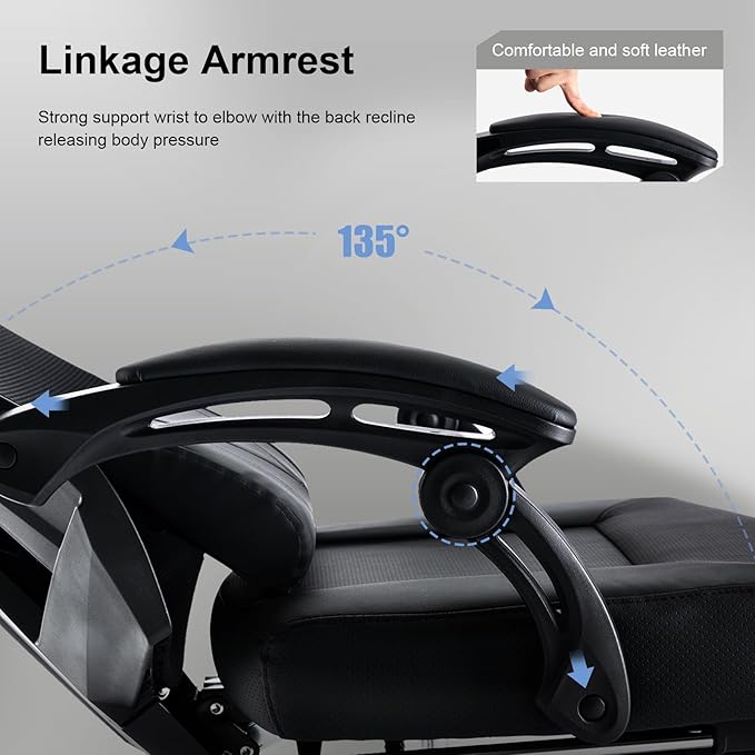 GTRACING Gaming Chair, Computer Chair with Mesh Back, Ergonomic Gaming Chair with Footrest, Reclining Gamer Chair with Adjustable Headrest and Lumbar Support for Gaming and Office (Black)