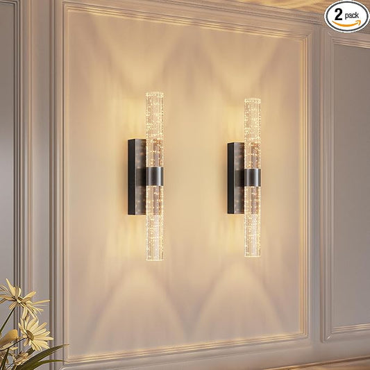 Battery Operated Black Wall Sconces Set of 2 Rechargeable Battery Powered Wall Light with 12000mAh Indoor Not Hardwired Dimmable Wall Lamp Fixtures for Bedroom Living Room 15.3 Inches