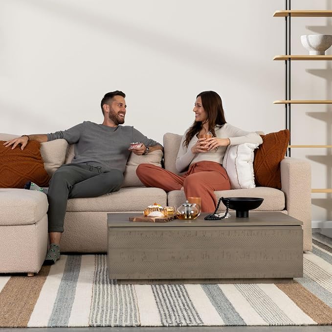 Transformer Table Lift Top Coffee Table with Storage, Modern Coffee Table for Living Room, Home Office & Dining, Space-Saving Small Coffee Desk with Panel Hidden Storage for Transformer Dining Table