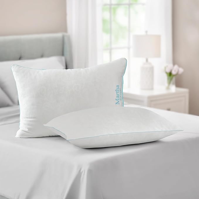MARTHA STEWART Heirloom Jacquard Bed Pillows King Set Of 2 - Down Alternative Fluffy Cooling Pillow for Back, Stomach or Side Sleepers, Memory Foam-Like Fiber Fill, 20" x 28", Embossed, White