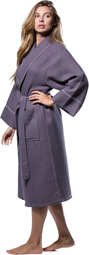 Turquaz Lightweight Full-Length Robes For Women Waffle Kimono Bathrobe - Soft, Fast-Drying, Long-Lasting Cotton Blend Unisex