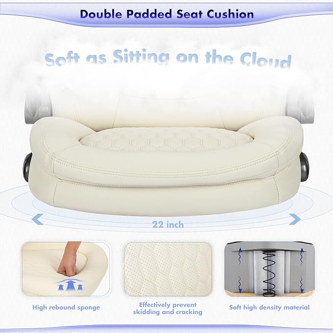 Executive Office Chair-Ergonomic Computer Desk Chair, High Back Leather Chair Swivel Home Office Chair with Upgraded Casters-Ivory, Set of 2